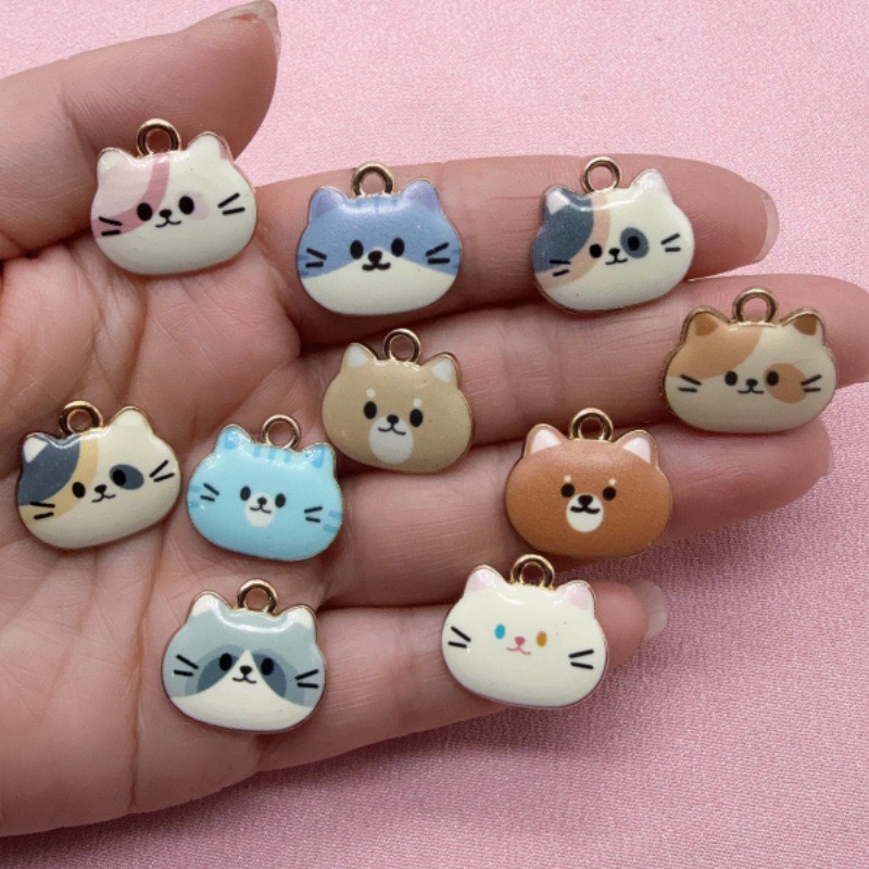 Jewelry Making Accessories - 12 stuks bedrukte kattenkop legering druppelolie